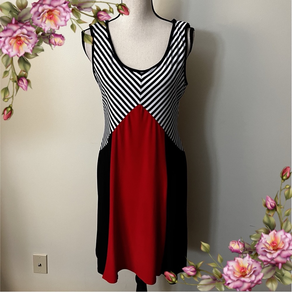 Scoop neck a-line sleeveless mini striped print Colorblock dress